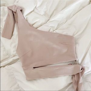 Sabo Skirt Tan One Shoulder Cutout Cropped Tank Top